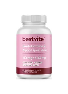 BESTVITE BESTVITE Benfotiamine 150mg / Alpha Lipoic Acid 300mg (120 Vegetarian Capsules) - No Stearates - Vegan - Gluten Free - Non GMO 
