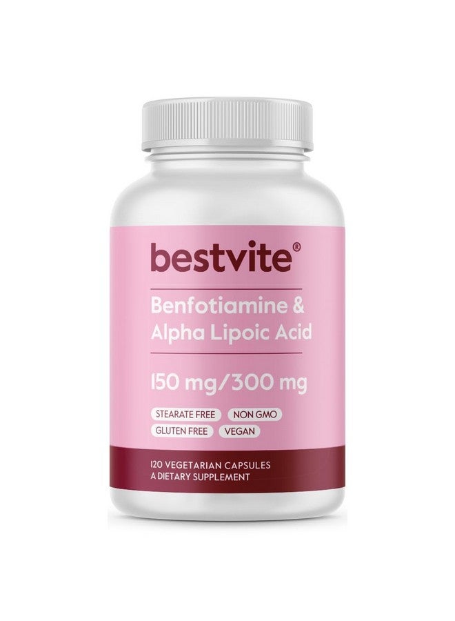 BESTVITE Benfotiamine 150mg / Alpha Lipoic Acid 300mg (120 Vegetarian Capsules) - No Stearates - Vegan - Gluten Free - Non GMO