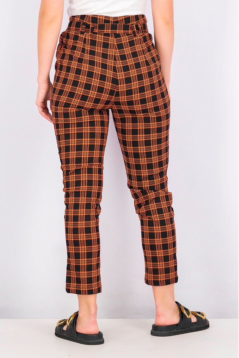 Don't Call Me Jennyfer Women Regular Leg Plaid Pants, Dark Orange - Image 3
