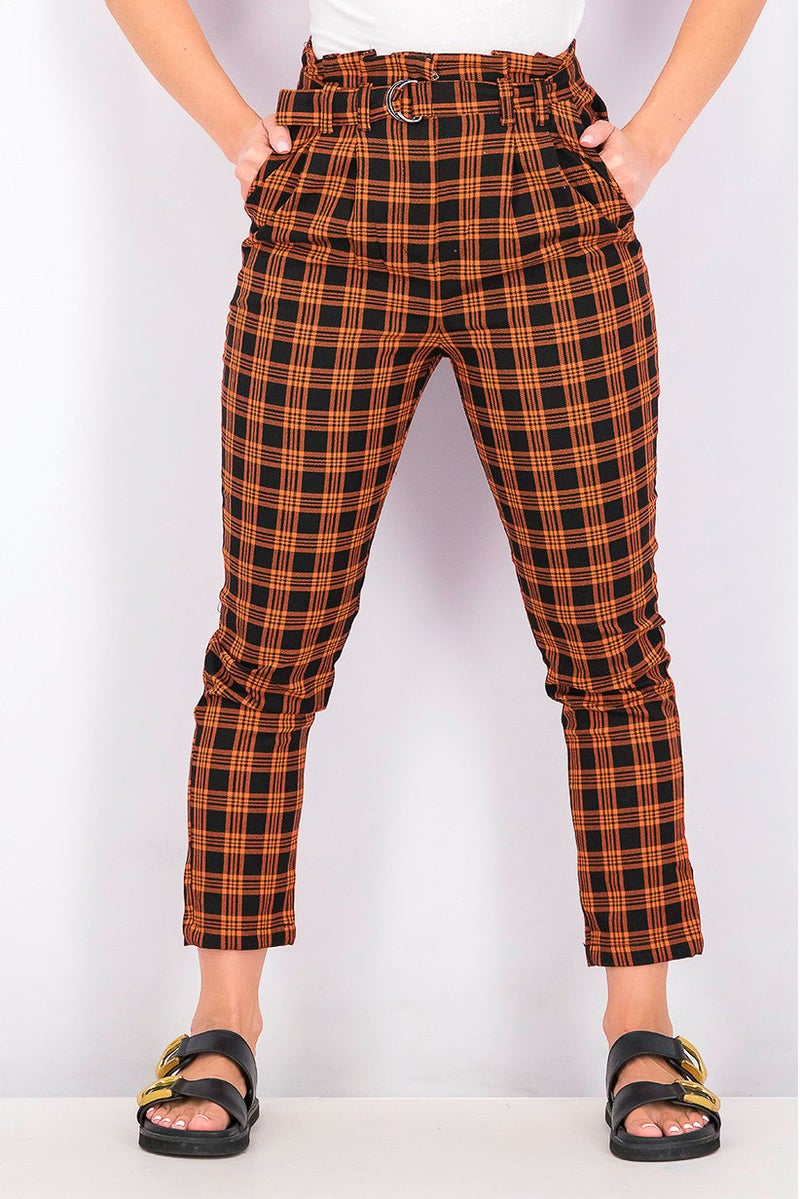 Don't Call Me Jennyfer Women Regular Leg Plaid Pants, Dark Orange - Image 1