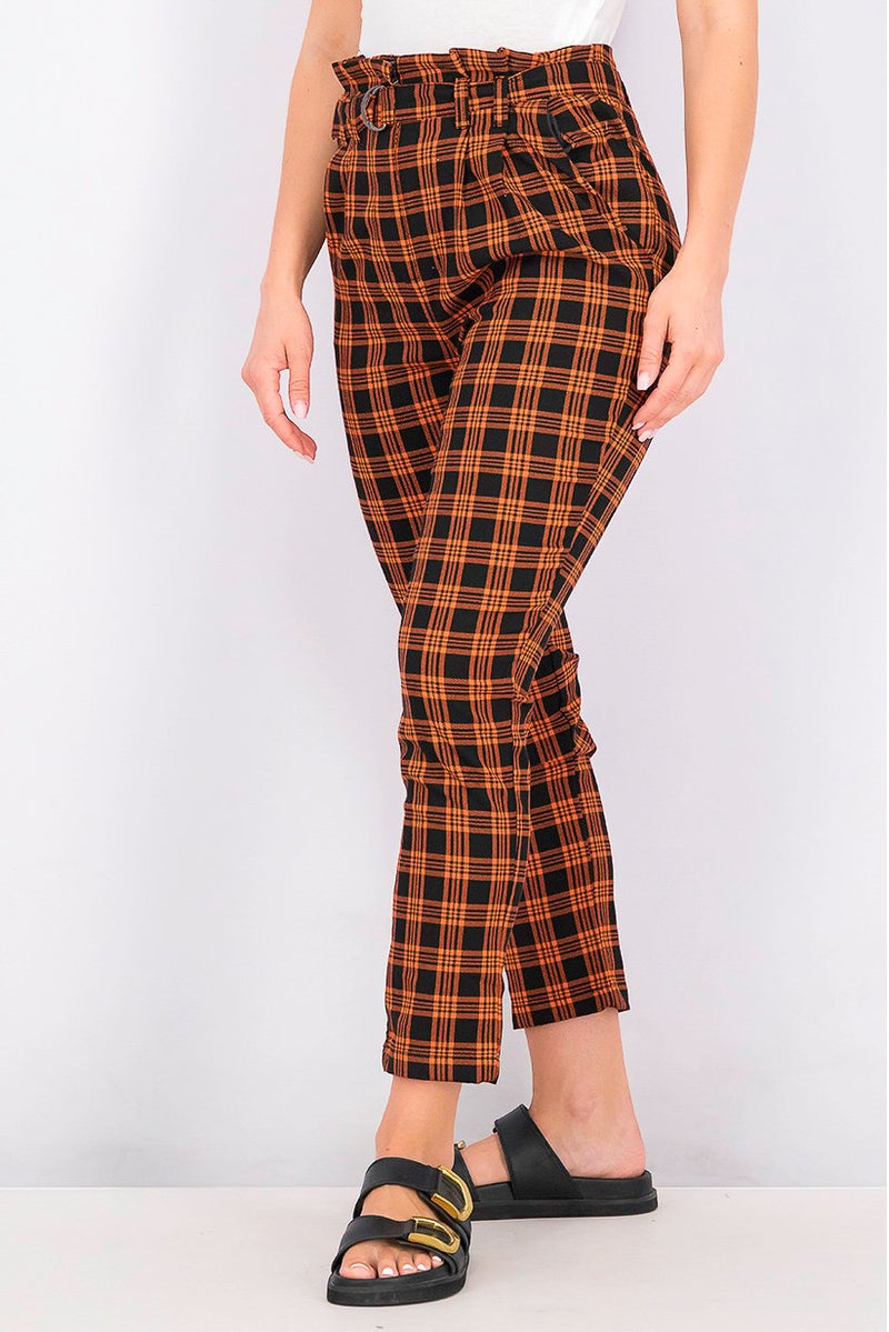 Don't Call Me Jennyfer Women Regular Leg Plaid Pants, Dark Orange - Image 4