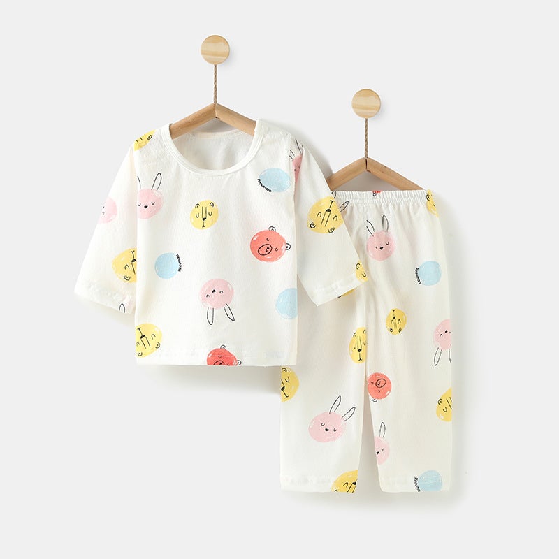 Babys Air-conditioning Suit Thin Long-sleeved Summer Cotton Mens Babys Home Clothes Summer Clothes Daughters Childrens Pajamas Summer Rabbit 