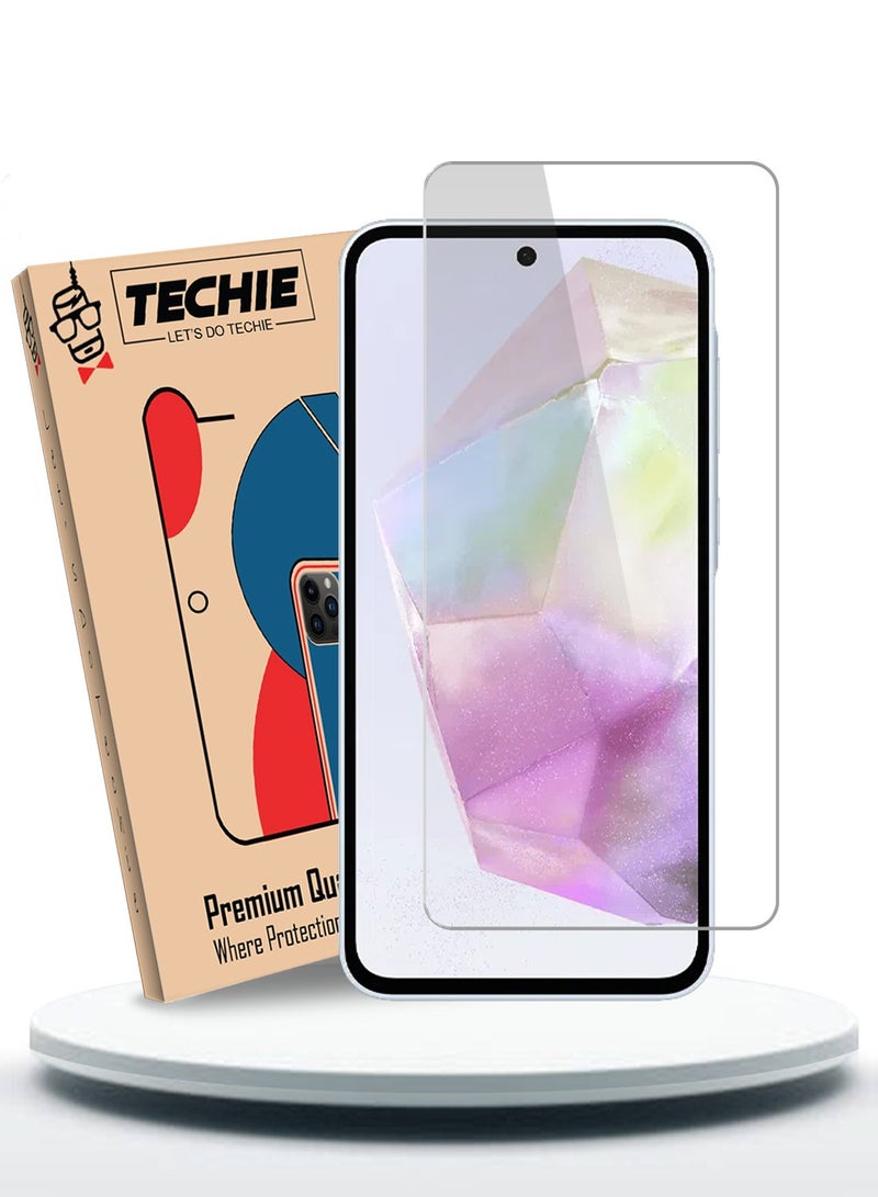 Techie HD Tempered Glass Screen Protector for Samsung Galaxy A35 - Anti Reflection Anti Bubbles 9H Hardness 0.33 mm Rounded Edges Easy Installation - Image 1