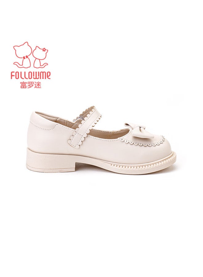 Follow Me Girls' Leather Shoes, Spring And Autumn Fashion Soft-soled Flats, Sweet Breathable Princess Shoes For Little Girls, Beige, Size 29