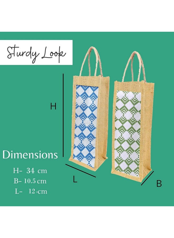 Clapcart Clapcart Fabric Set Of 2 Travel Accessories Waterproof Jute Water Bottle Bags Used As Wine Bottle Gift Bags/Bottle Carry Bags/Water Bottle Cover (Blue And Green Design Print), Multicolor - Image 4