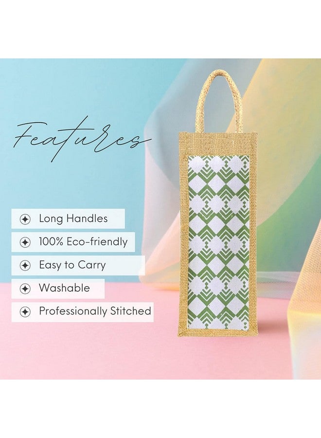 Clapcart Clapcart Fabric Set Of 2 Travel Accessories Waterproof Jute Water Bottle Bags Used As Wine Bottle Gift Bags/Bottle Carry Bags/Water Bottle Cover (Blue And Green Design Print), Multicolor - Image 3