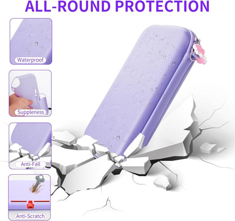 GLDRAM Carrying Case for Nintendo Switch Lite, Accessories Bundle with Purple Sakura Travel Case, Soft TPU Protective Skin Cover, HD Screen Protector, 2 Cute Thumb Grips and Adjustable Shoulder Strap - Image 3