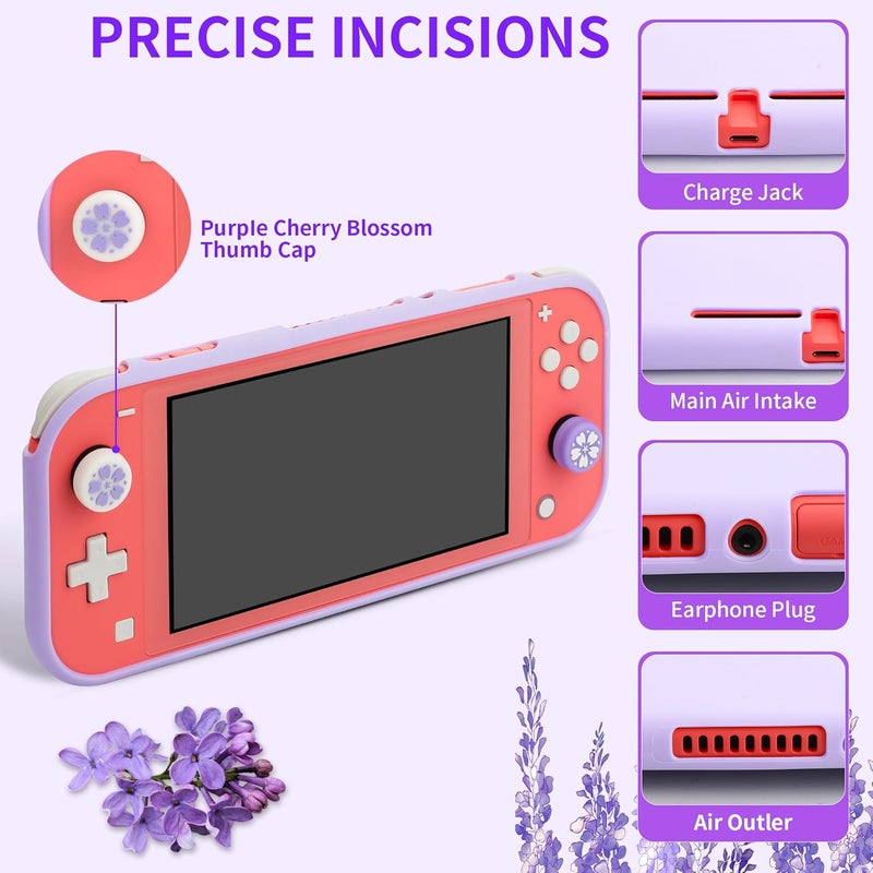 GLDRAM Carrying Case for Nintendo Switch Lite, Accessories Bundle with Purple Sakura Travel Case, Soft TPU Protective Skin Cover, HD Screen Protector, 2 Cute Thumb Grips and Adjustable Shoulder Strap - Image 5