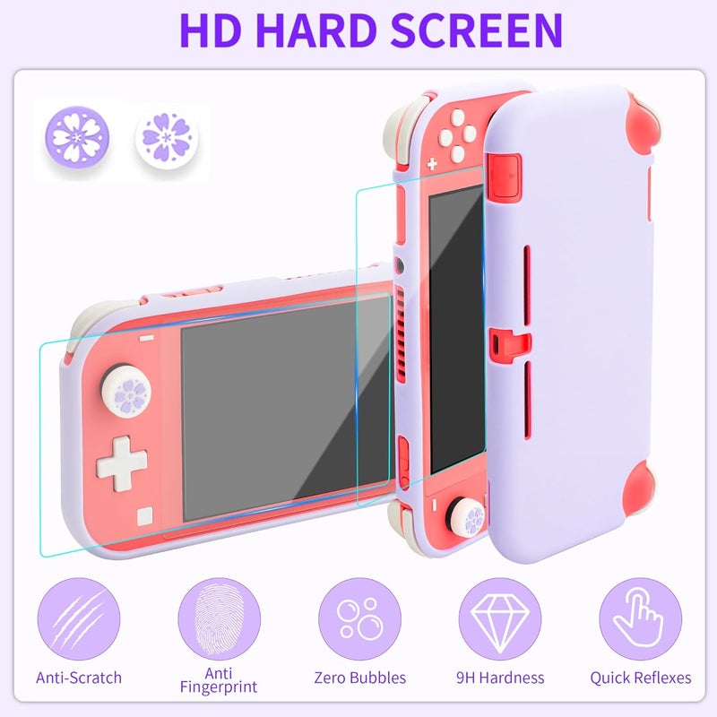 GLDRAM Carrying Case for Nintendo Switch Lite, Accessories Bundle with Purple Sakura Travel Case, Soft TPU Protective Skin Cover, HD Screen Protector, 2 Cute Thumb Grips and Adjustable Shoulder Strap - Image 4