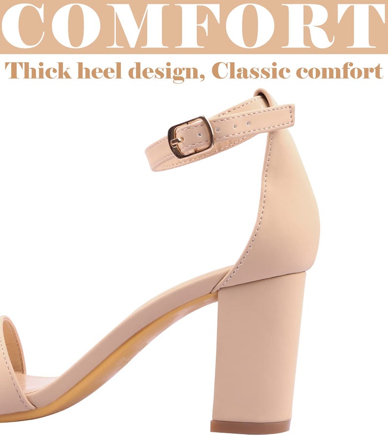 Ankis Nude Heels for Women - Open Toe Ankle Strap Chunky Heel Pump Sandals Party Wedding Strappy Buckle Sandals 2.75 Inches(Nude Nubuck, numeric_8) - Image 4