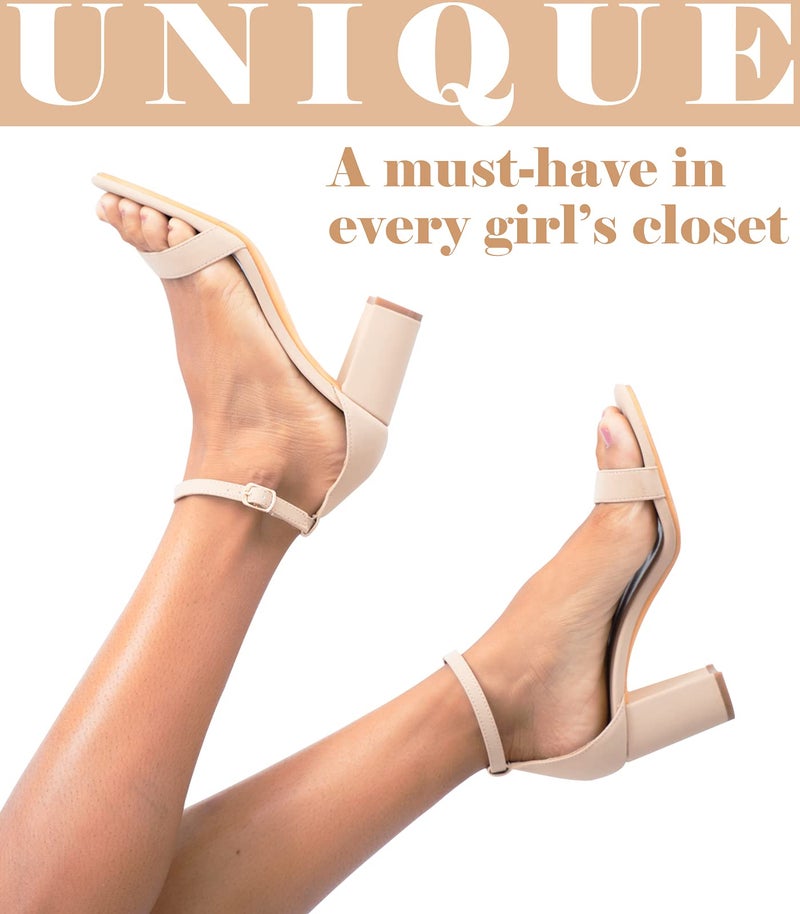 Ankis Nude Heels for Women - Open Toe Ankle Strap Chunky Heel Pump Sandals Party Wedding Strappy Buckle Sandals 2.75 Inches(Nude Nubuck, numeric_8) - Image 3