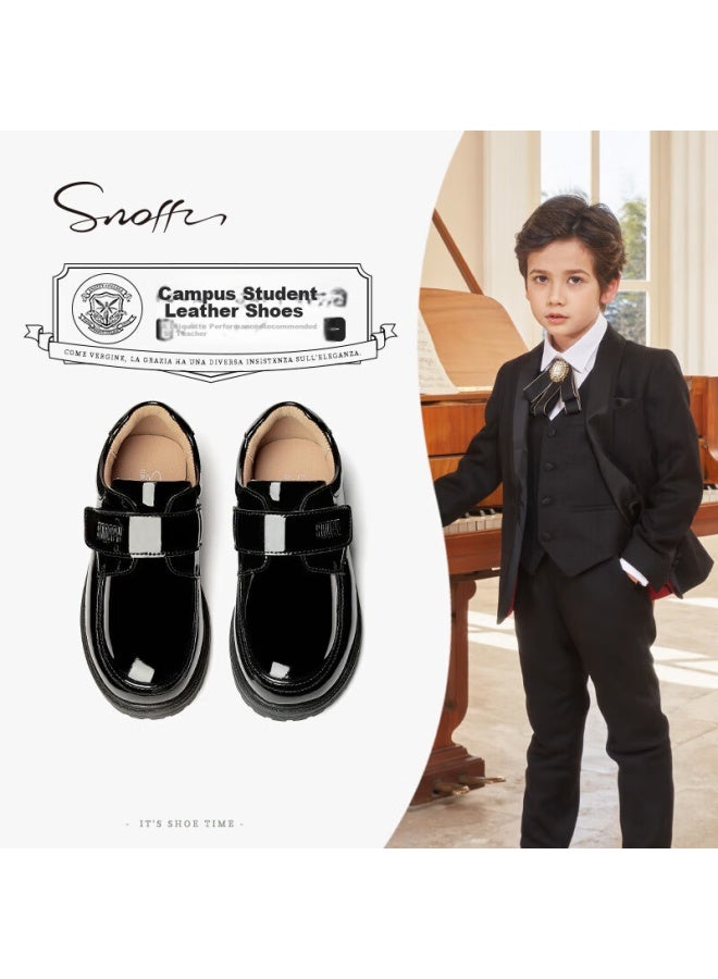 Snoffy Sinafei Boys' Student Leather Shoes, School Performance Shoes, Children's Black Leather Shoes, Suit Shoes For Young Hosts, Formal Shoes, Glossy Black, Size 38 - Image 1