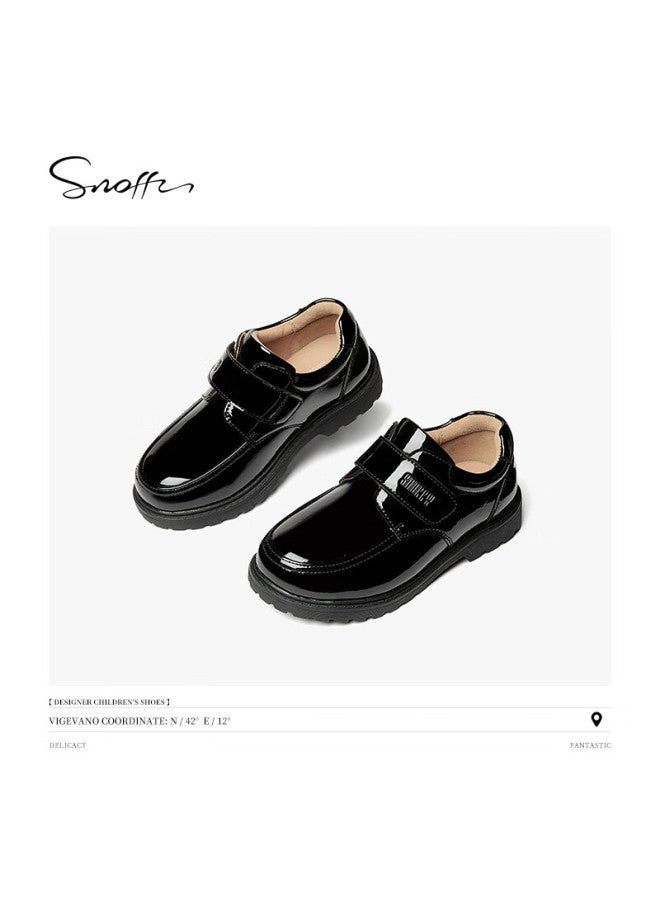 Snoffy Sinafei Boys' Student Leather Shoes, School Performance Shoes, Children's Black Leather Shoes, Suit Shoes For Young Hosts, Formal Shoes, Glossy Black, Size 38 - Image 2