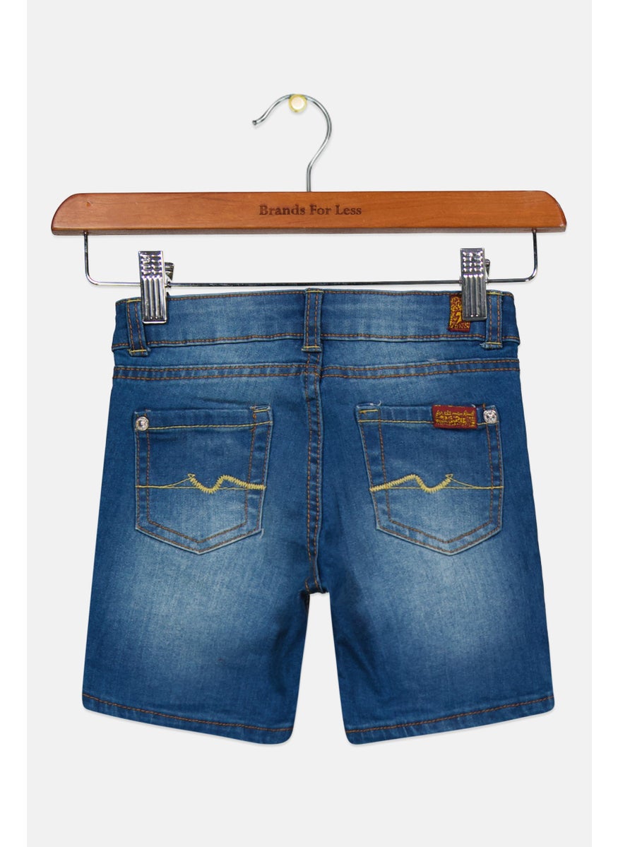 7 FOR ALL MANKIND - Kids Girl Washed Denim Shorts, Blue - Image 1
