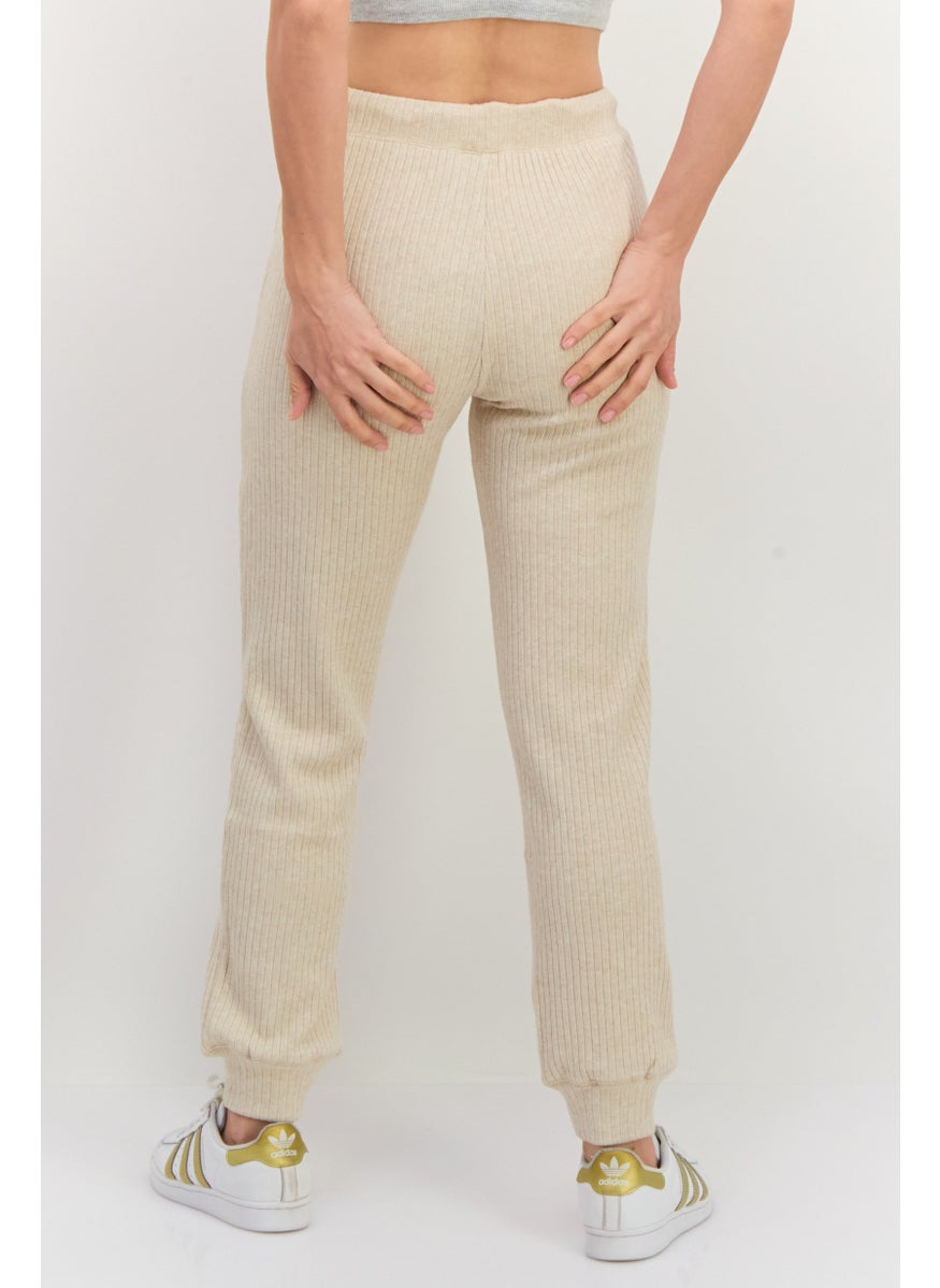 NIA Women Regular Fit Ribbed Jogger Pants, Beige  - Image 4