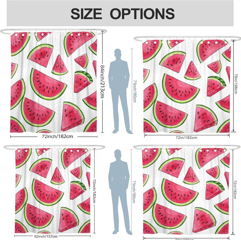 Watermelon Shower Curtain, Summer Playful Slice Seed Summer Peach Washable with Hooks Decorative Bathroom Curtain for Bathroom Toile Guest Room Decor 72x84 Inch - Image 3