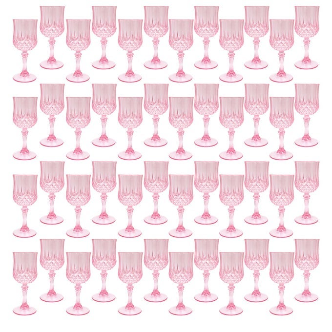 PLASTIC WINE GLASSESPLASTIC GOBLETS VINTAGE STYLE CORDIAL DRINKING GLASSES FOR WEDDING RECEPTION GRAND EVENT PARTY SUPPLIES 48 PINK