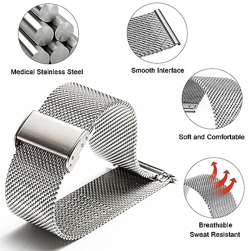 TStrap Mesh Watch Band Metal - Silver Quick Release Watch Bands for Men Women - Stainless Steel Smart Watches Strap Bracelet Replacement - 18mm 20mm 22mm - Image 4
