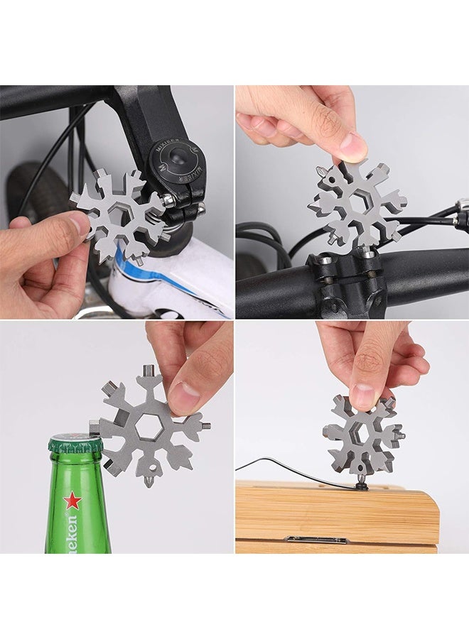 18-in-1 Snowflake Multi Tool,Function Stainless Steel Bottle Opener/Wrench, Flat Cross Screwdriver Kit Snowflake, Outdoor Durable and Portable，Great Gift for Mens (silvery+black) - Image 4