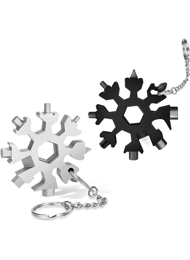 18-in-1 Snowflake Multi Tool,Function Stainless Steel Bottle Opener/Wrench, Flat Cross Screwdriver Kit Snowflake, Outdoor Durable and Portable，Great Gift for Mens (silvery+black) - Image 1