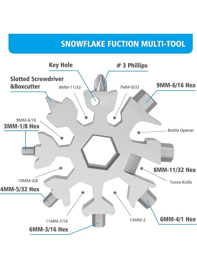 18-in-1 Snowflake Multi Tool,Function Stainless Steel Bottle Opener/Wrench, Flat Cross Screwdriver Kit Snowflake, Outdoor Durable and Portable，Great Gift for Mens (silvery+black) - Image 2
