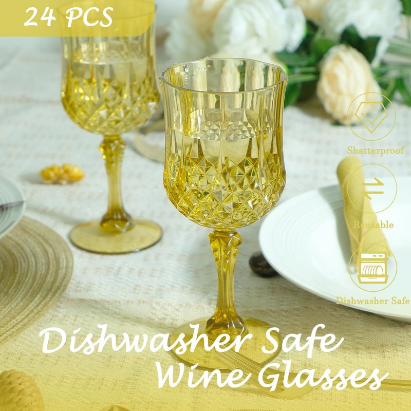 LEYIQU Plastic Wine Glasses, Plastic Goblets Vintage Style Cordial Unbreakable Drinking Glasses, Reusable Drinkware for Wedding Reception, Grand Event Party Supplies, Easter (24, Gold) - Image 3