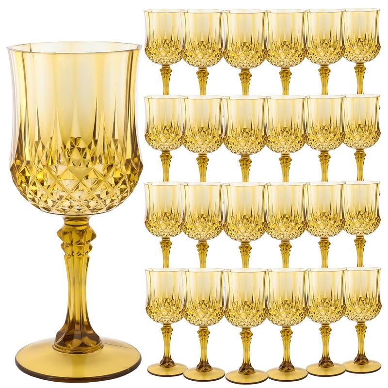 LEYIQU Plastic Wine Glasses, Plastic Goblets Vintage Style Cordial Unbreakable Drinking Glasses, Reusable Drinkware for Wedding Reception, Grand Event Party Supplies, Easter (24, Gold) - Image 1