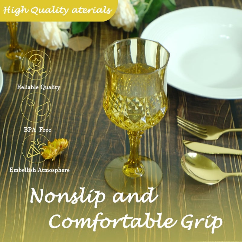 LEYIQU Plastic Wine Glasses, Plastic Goblets Vintage Style Cordial Unbreakable Drinking Glasses, Reusable Drinkware for Wedding Reception, Grand Event Party Supplies, Easter (24, Gold) - Image 4