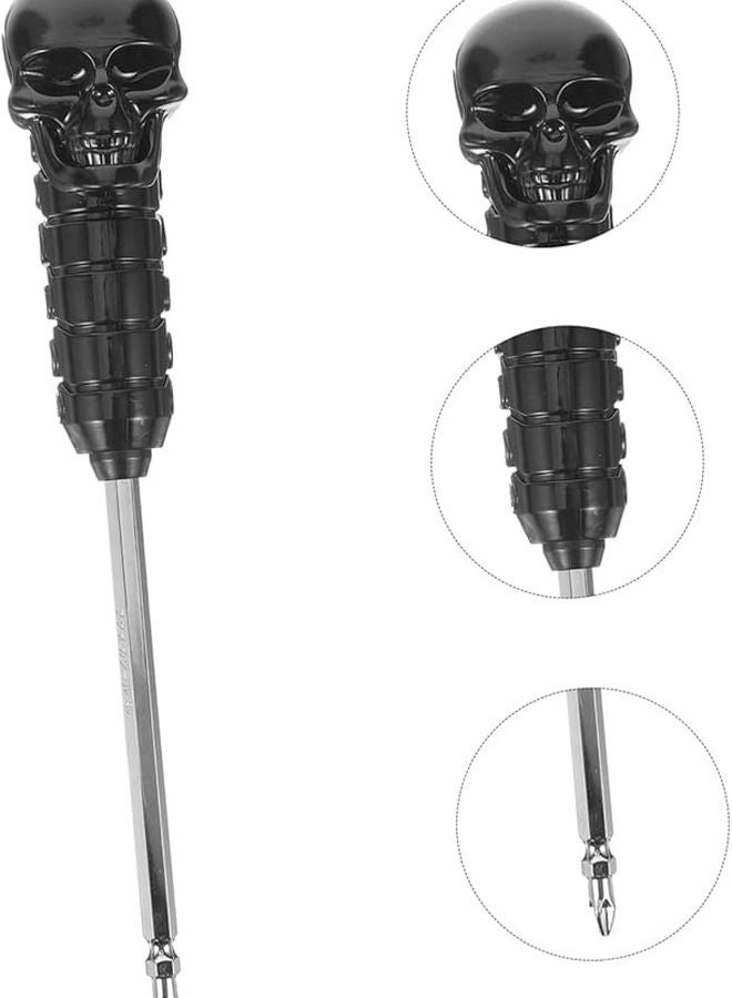 مفك براغي برأس مزدوج بتصميم جمجمة مع أطراف مفلطحة ومتقاطعة، أداة سوداء للمنزل والمكتب وورشة العمل - Image 5