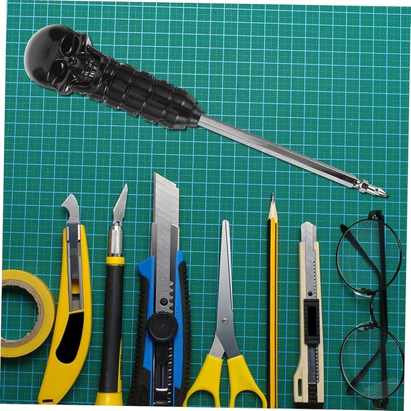 مفك براغي برأس مزدوج بتصميم جمجمة مع أطراف مفلطحة ومتقاطعة، أداة سوداء للمنزل والمكتب وورشة العمل - Image 4