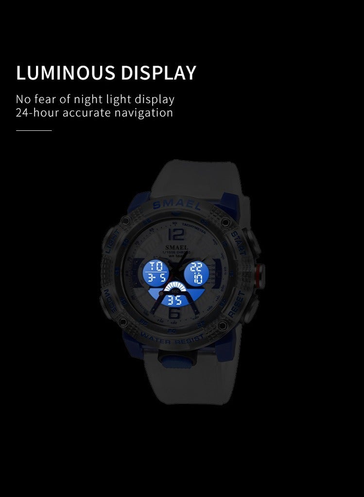 SMAEL Sports Watch, Dual Time Display Fashion Wristwatch, Waterproof Digital LED Display Quartz Watch, Comfortable And Durable Casual Watch With Stopwatch And Alarm, (1pc, Black White) - Image 4