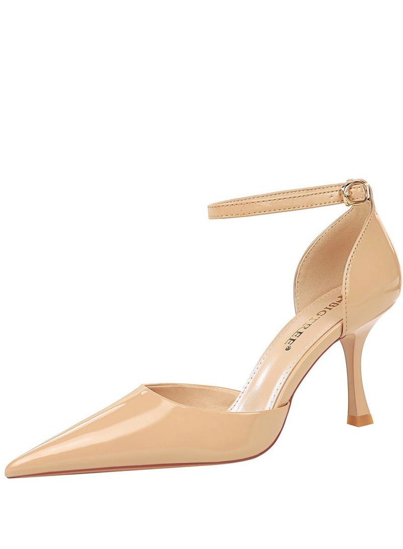 BIGTREE صنادل كعب عالي مع نقطة خط واحد 8CM بيج - Image 4