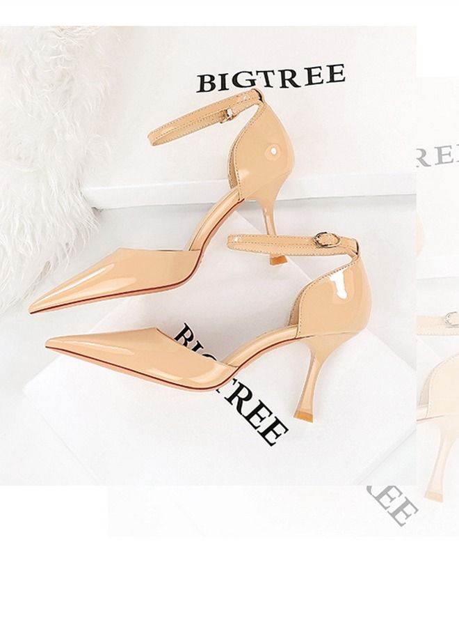 BIGTREE صنادل كعب عالي مع نقطة خط واحد 8CM بيج - Image 2