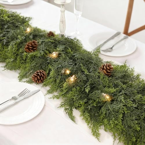 GLIDLION 9FT Real Touch Christmas Cedar Garland - 1PCS, Artificial Pine Needles Garlands Realistic Fake Green Faux Garland for Holiday Fireplace,Table,Window,Stairs,Mante,Indoor Outdoor Decor - Image 3