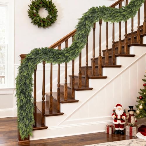 GLIDLION 9FT Real Touch Christmas Cedar Garland - 1PCS, Artificial Pine Needles Garlands Realistic Fake Green Faux Garland for Holiday Fireplace,Table,Window,Stairs,Mante,Indoor Outdoor Decor - Image 4