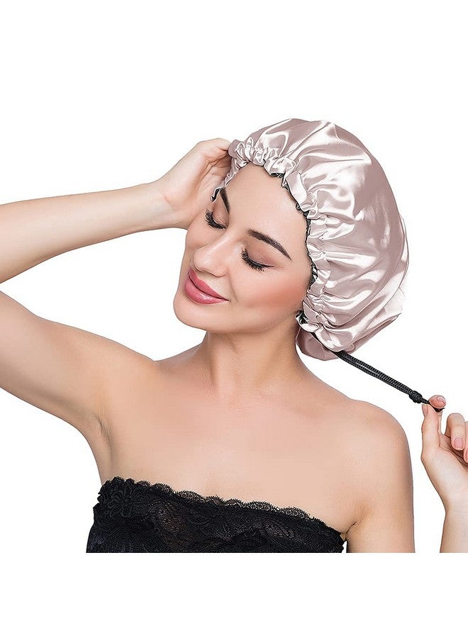 ELIHAIR ELIHAIR Unisex-Adult Stain Bonnet Silk Sleep Cap Adjustable Satin Cap For Night Sleeping Hair Bonnet Reversible Double Layer Champagne/Grey  - Image 3