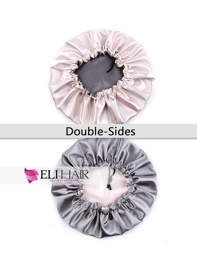 ELIHAIR ELIHAIR Unisex-Adult Stain Bonnet Silk Sleep Cap Adjustable Satin Cap For Night Sleeping Hair Bonnet Reversible Double Layer Champagne/Grey  - Image 2