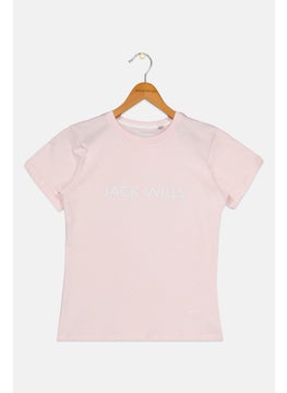 Jack Wills Kids Girl Crew Neck Short Sleeves Graphic Print T-Shirts, Pink  - Image 1