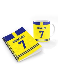 Designer Printed Coffee Mug + A5 Spiral Notebook Memo Notepad Journal Personalised Combo Gift Set Football Team - Ronaldo  Jersey no 7