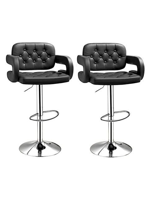 SBF Set of 2 Height Adjustable Bar Stools | PU Leather Swivel Stools with Armrests, Backrest, and Footrest | Hydraulic Chrome Base for Kitchen & Dining, Black