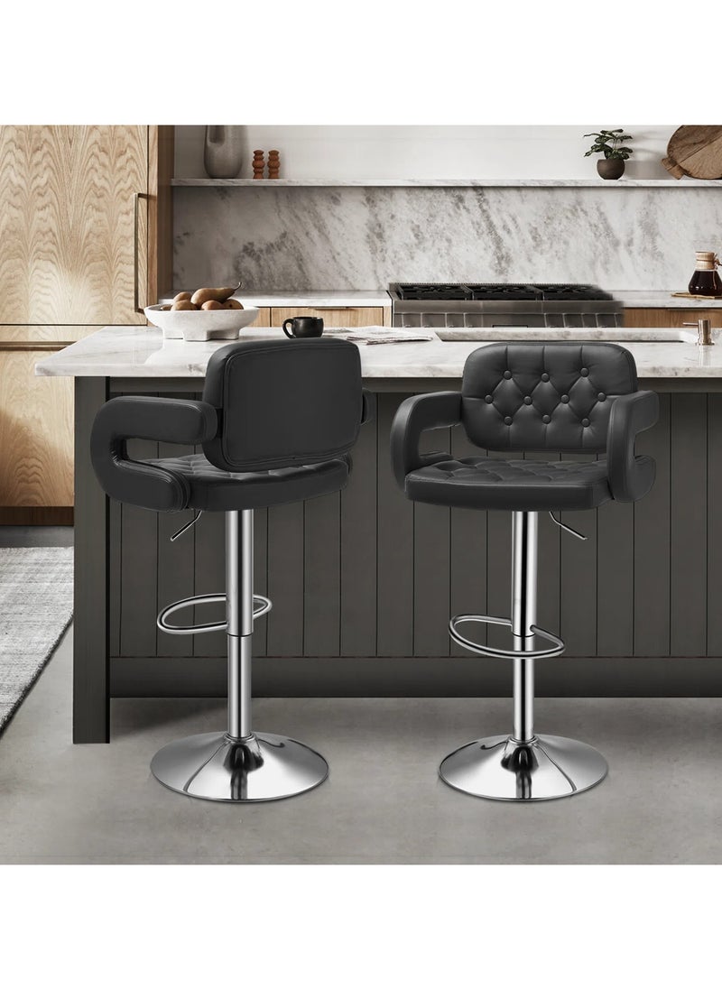 SBF Set of 2 Height Adjustable Bar Stools | PU Leather Swivel Stools with Armrests, Backrest, and Footrest | Hydraulic Chrome Base for Kitchen & Dining, Black