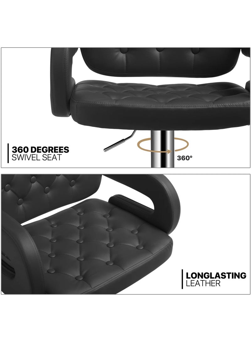 SBF Set of 2 Height Adjustable Bar Stools | PU Leather Swivel Stools with Armrests, Backrest, and Footrest | Hydraulic Chrome Base for Kitchen & Dining, Black