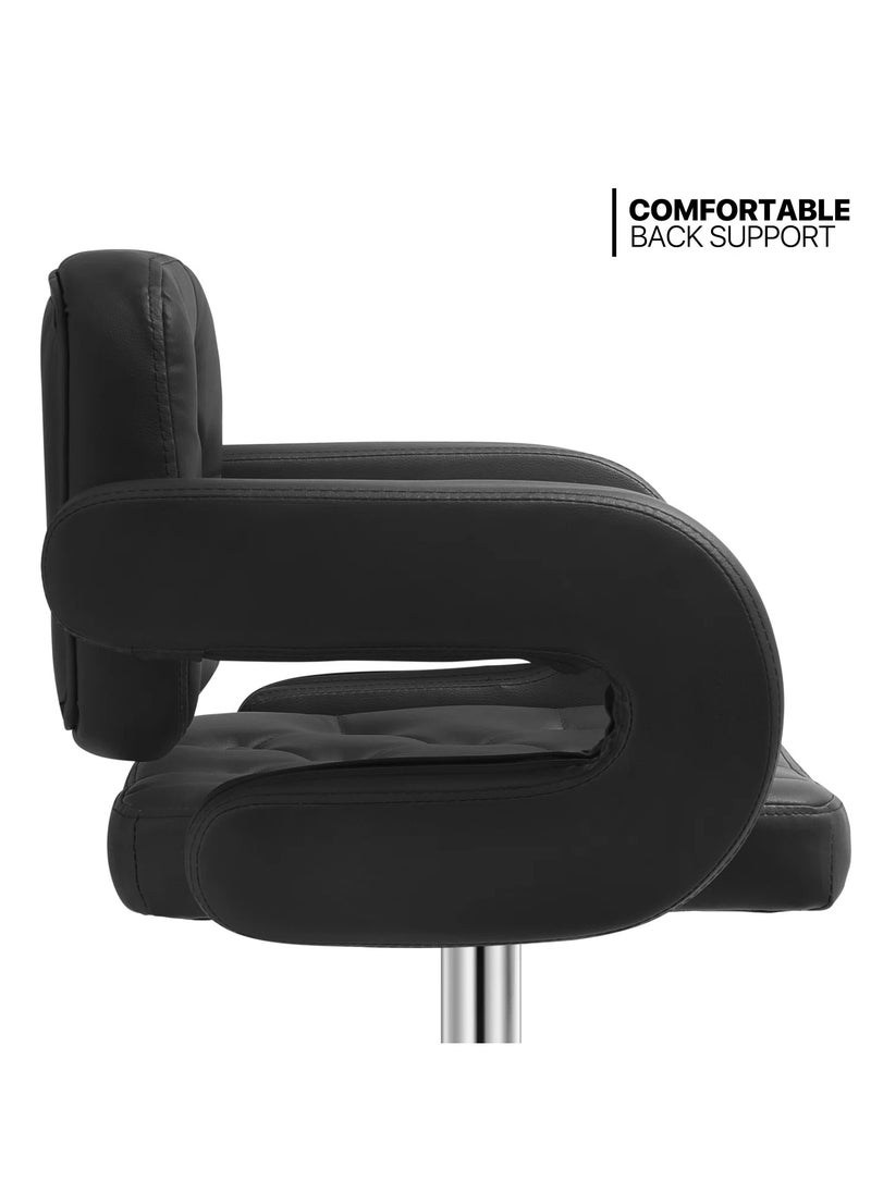 SBF Set of 2 Height Adjustable Bar Stools | PU Leather Swivel Stools with Armrests, Backrest, and Footrest | Hydraulic Chrome Base for Kitchen & Dining, Black