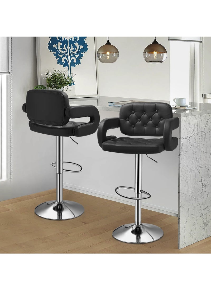 SBF Set of 2 Height Adjustable Bar Stools | PU Leather Swivel Stools with Armrests, Backrest, and Footrest | Hydraulic Chrome Base for Kitchen & Dining, Black