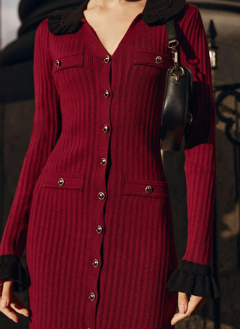 Lichi Jersey midi dress with contrast collar and cuffs