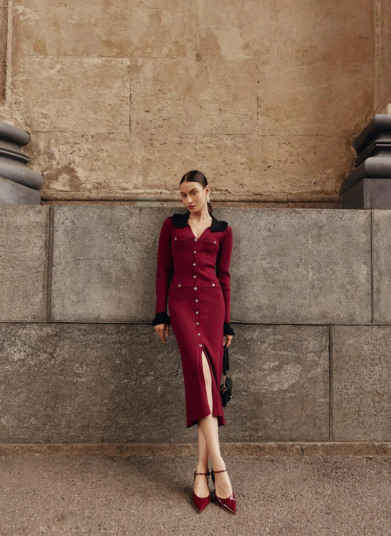Lichi Jersey midi dress with contrast collar and cuffs