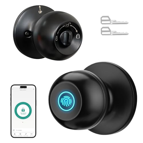 DSJJBLL Fingerprint Door Lock Smart Door Knob with Lock Biometric Door Lock with App Control Key Keyless Door Locks for Bedrooms Front Door Home Finger Print Door Knobs Black 1 Pack - Image 1