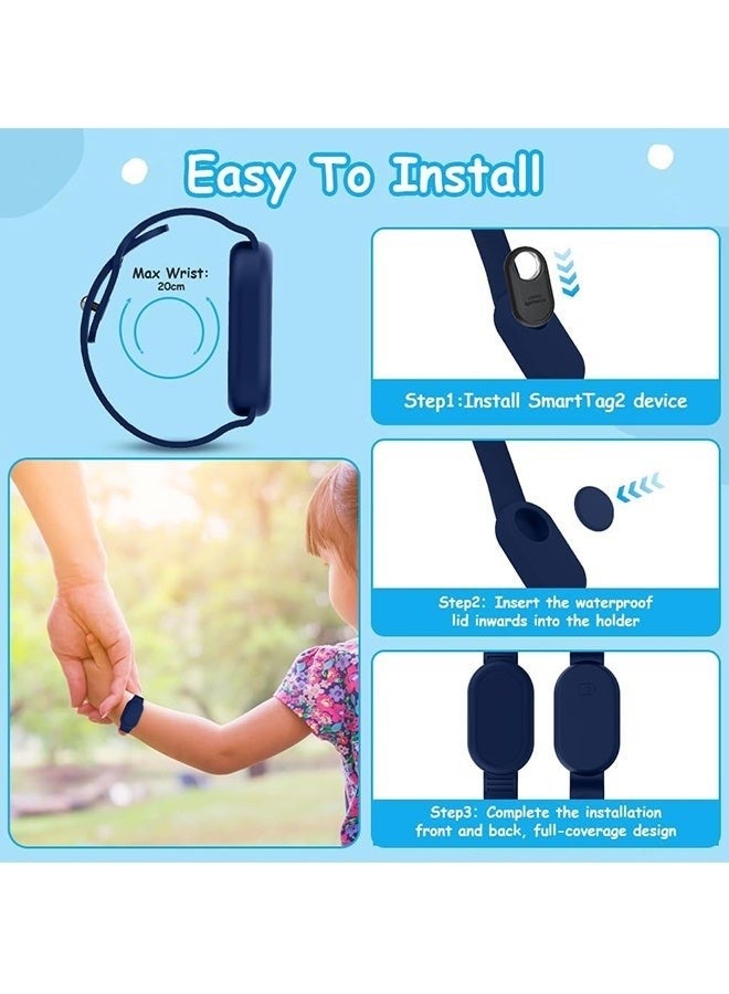 With Silicone Bracelet for Samsung Galaxy Smart Tag 2 - Silicon Protective Case - Adjustable Anti-Lost Watch Band for Toddler Child Protective Case for Backpack, Kids, Elders, Luggage, Pets - Dark Blue - Image 5