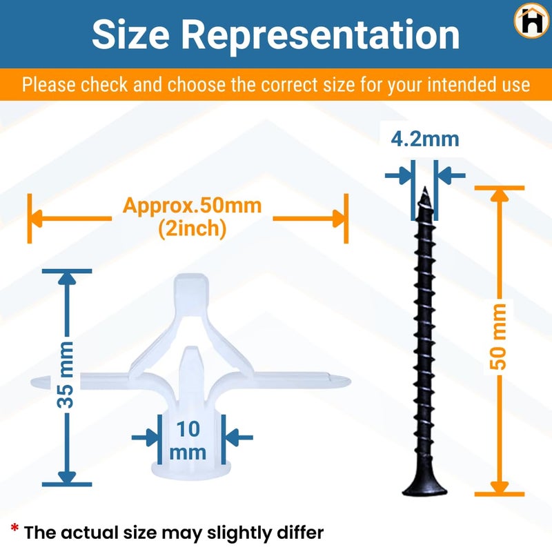 Homdum دبوس جاف قابل للتبديل - قابس نايلون على شكل فراشة مقاس 10 × 35 مم 100 قطعة مع براغي جافة 100 قطعة إجمالي العناصر 200 قطعة. - Image 3