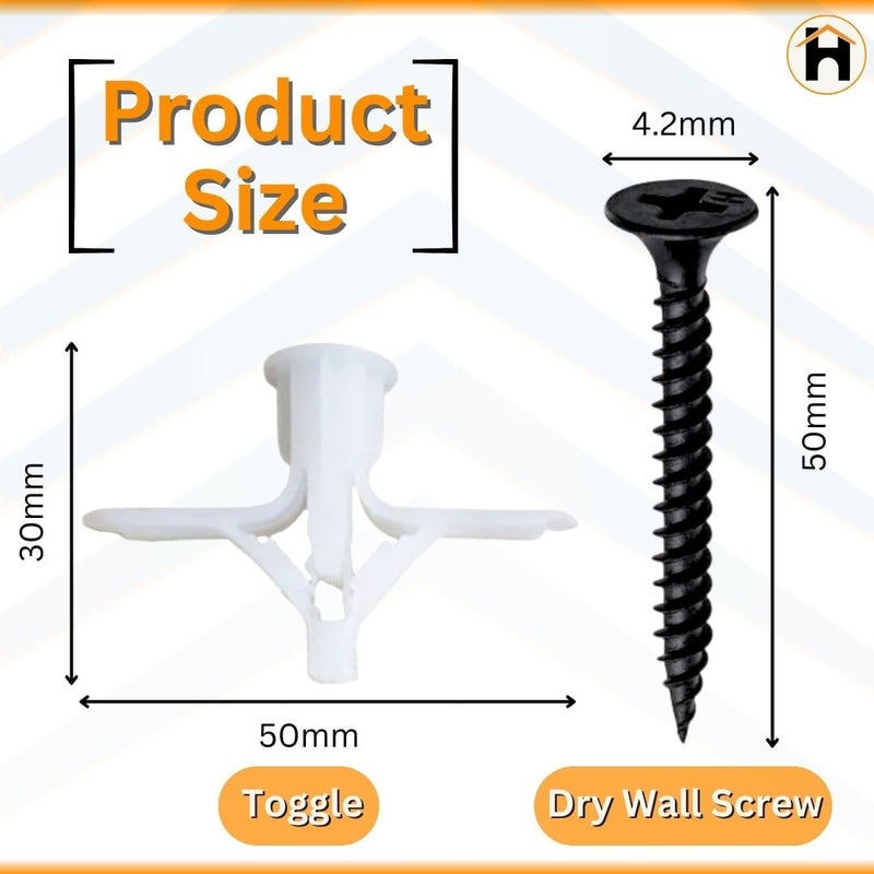 Homdum دبوس جاف قابل للتبديل - قابس نايلون على شكل فراشة مقاس 10 × 35 مم 100 قطعة مع براغي جافة 100 قطعة إجمالي العناصر 200 قطعة. - Image 5